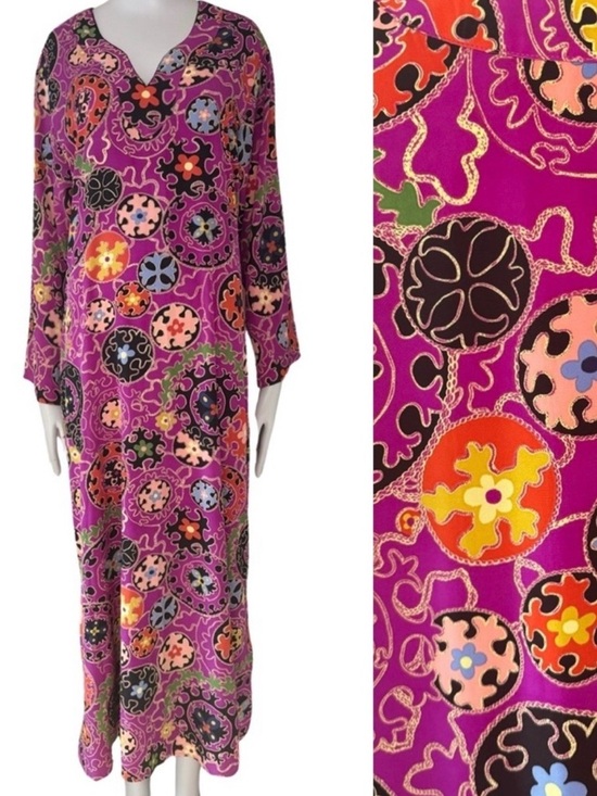 Natori Other - NATORI Vintage Silky Geometric Print Caftan Kaftan Nightgown Loungewear Retro M